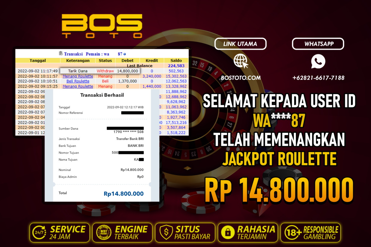 BUKTI PEMBAYARAN JP LIVE CASINO DI BOSTOTO KEPADA MEMBER WA87