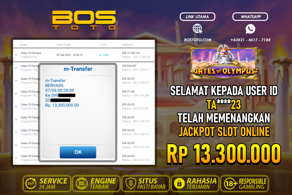 BUKTI PEMBAYARAN JP SLOT ONLINE DI BOSTOTO KEPADA MEMBER TA23