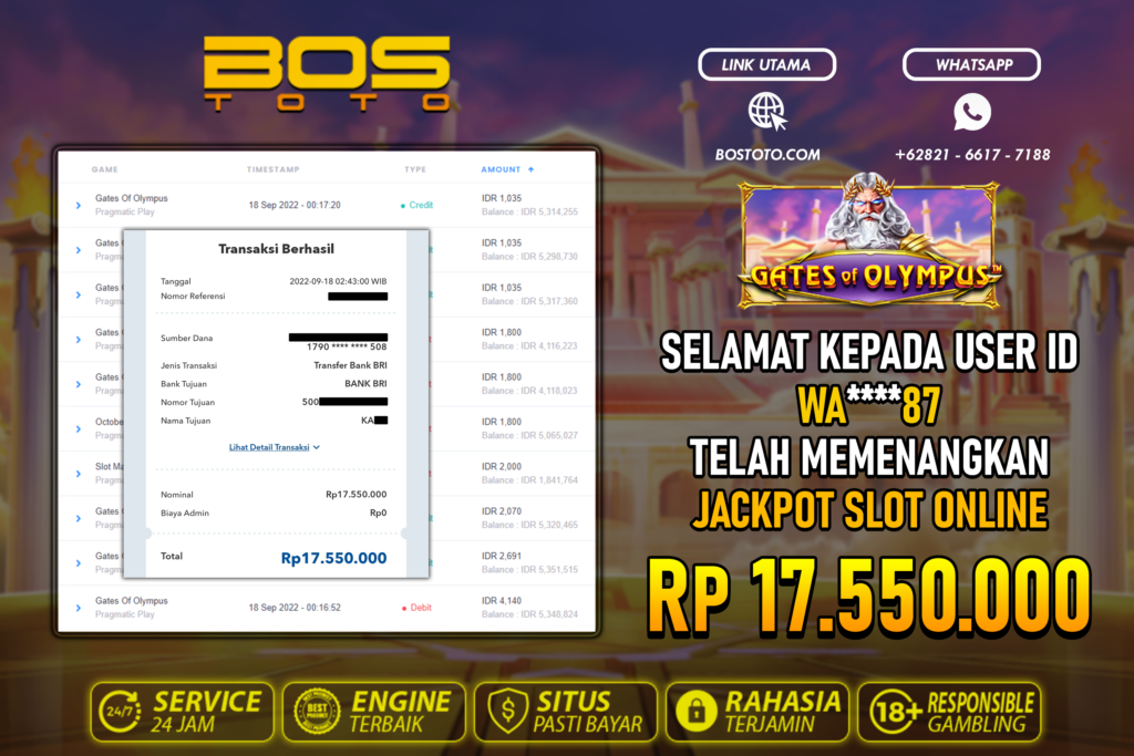 BUKTI PEMBAYARAN JP SLOT ONLINE DI BOSTOTO KEPADA MEMBER WA87