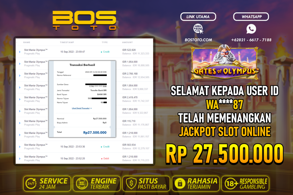 BUKTI PEMBAYARAN JP SLOT ONLINE DI BOSTOTO KEPADA MEMBER WA87