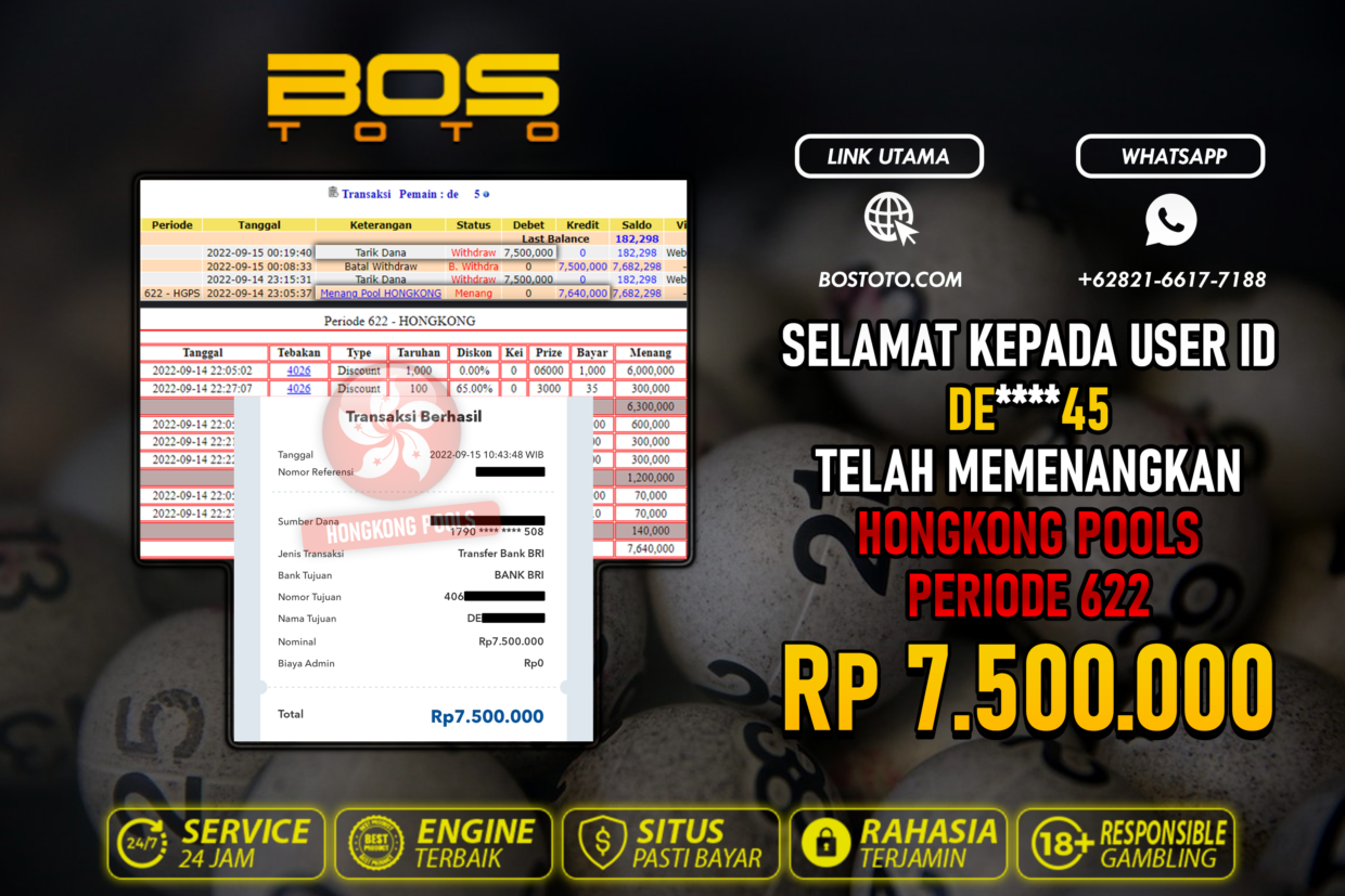 BUKTI PEMBAYARAN JP TOGEL HONGKONG DI BOSTOTO KEPADA MEMBER DE45