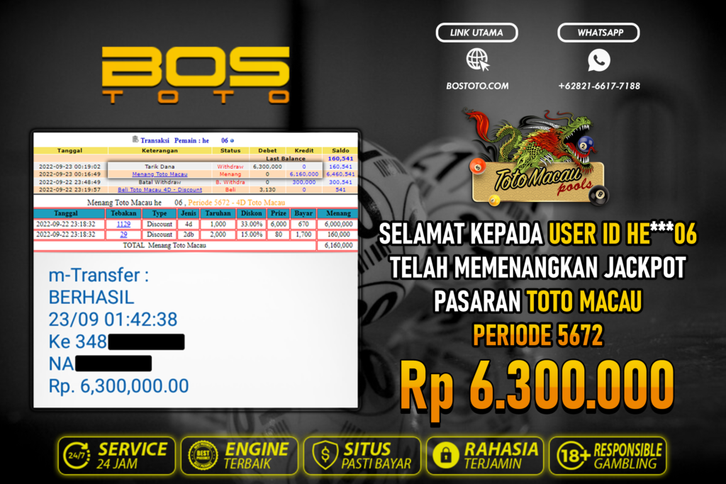 BUKTI PEMBAYARAN JP TOGEL TOTOMACAU DI BOSTOTO KEPADA MEMBER HE06