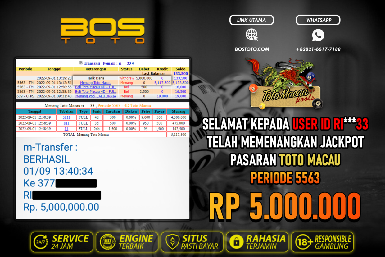 BUKTI PEMBAYARAN JP TOGEL TOTOMACAU DI BOSTOTO KEPADA MEMBER RI33