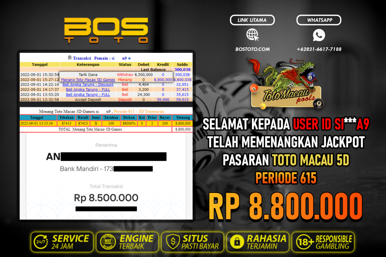 BUKTI PEMBAYARAN JP TOGEL TOTOMACAU DI BOSTOTO KEPADA MEMBER SIA9