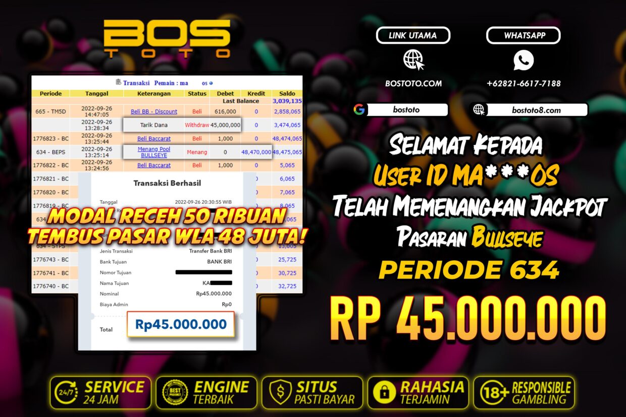 BUKTI PEMBAYARAN JP TOGEL WLA DI BOSTOTO KEPADA MEMBER MAOS