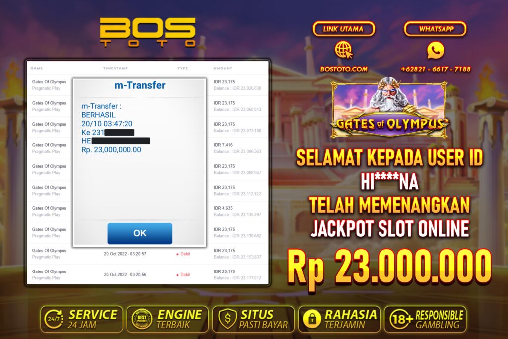 BUKTI PEMBAYARAN JP SLOT ONLINE DI BOSTOTO KEPADA MEMBER HINA