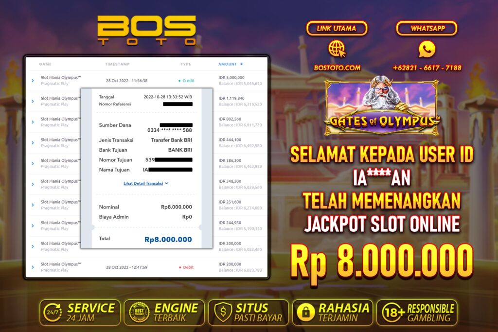 BUKTI PEMBAYARAN JP SLOT ONLINE DI BOSTOTO KEPADA MEMBER IAAN