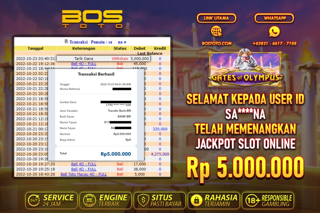 BUKTI PEMBAYARAN JP SLOT ONLINE DI BOSTOTO KEPADA MEMBER SANA