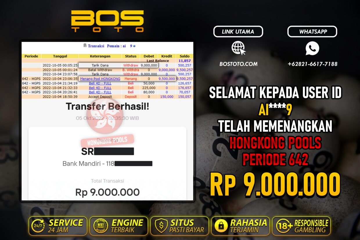 BUKTI PEMBAYARAN JP TOGEL HONGKONG DI BOSTOTO KEPADA MEMBER AI9