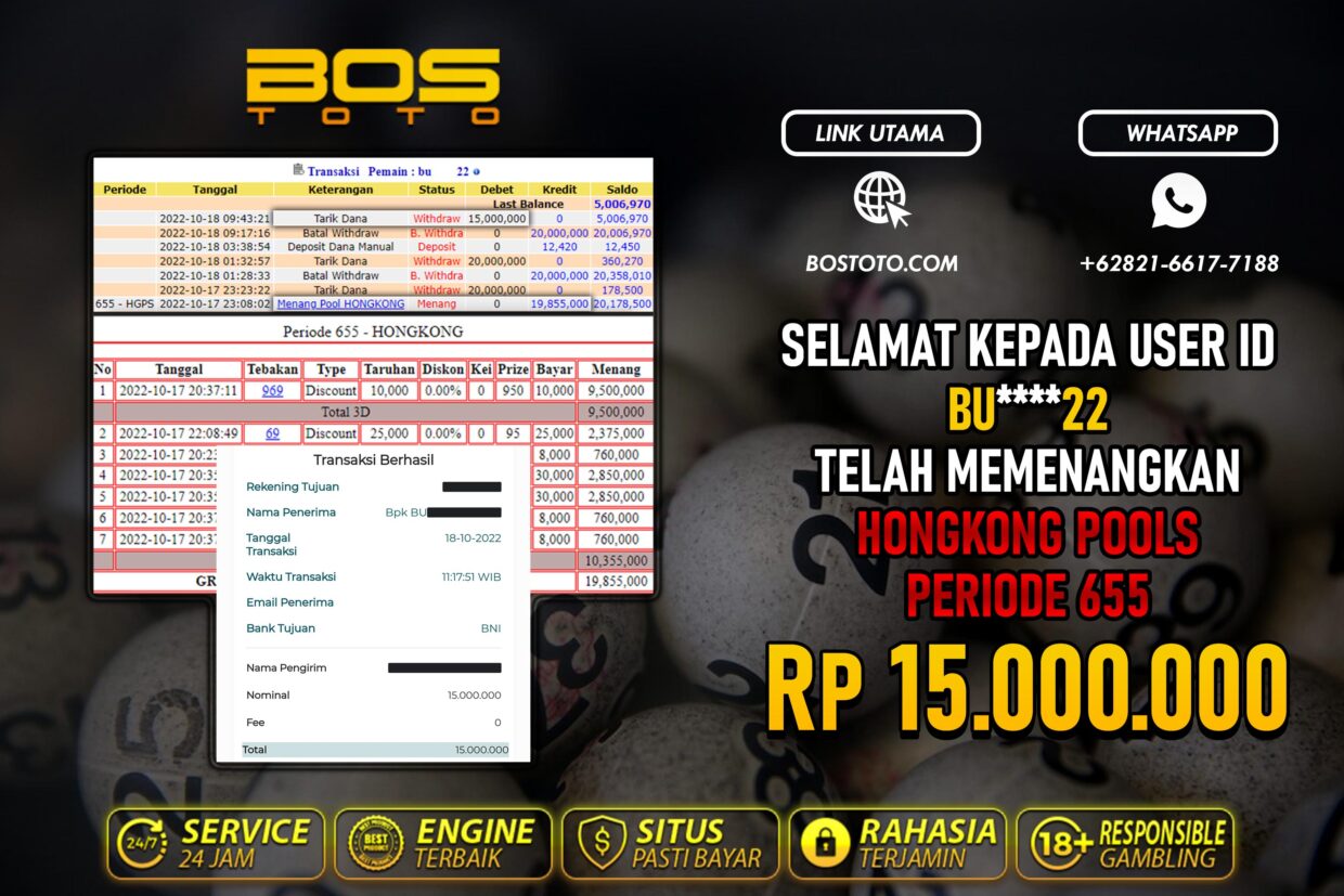 BUKTI PEMBAYARAN JP TOGEL HONGKONG DI BOSTOTO KEPADA MEMBER BU22