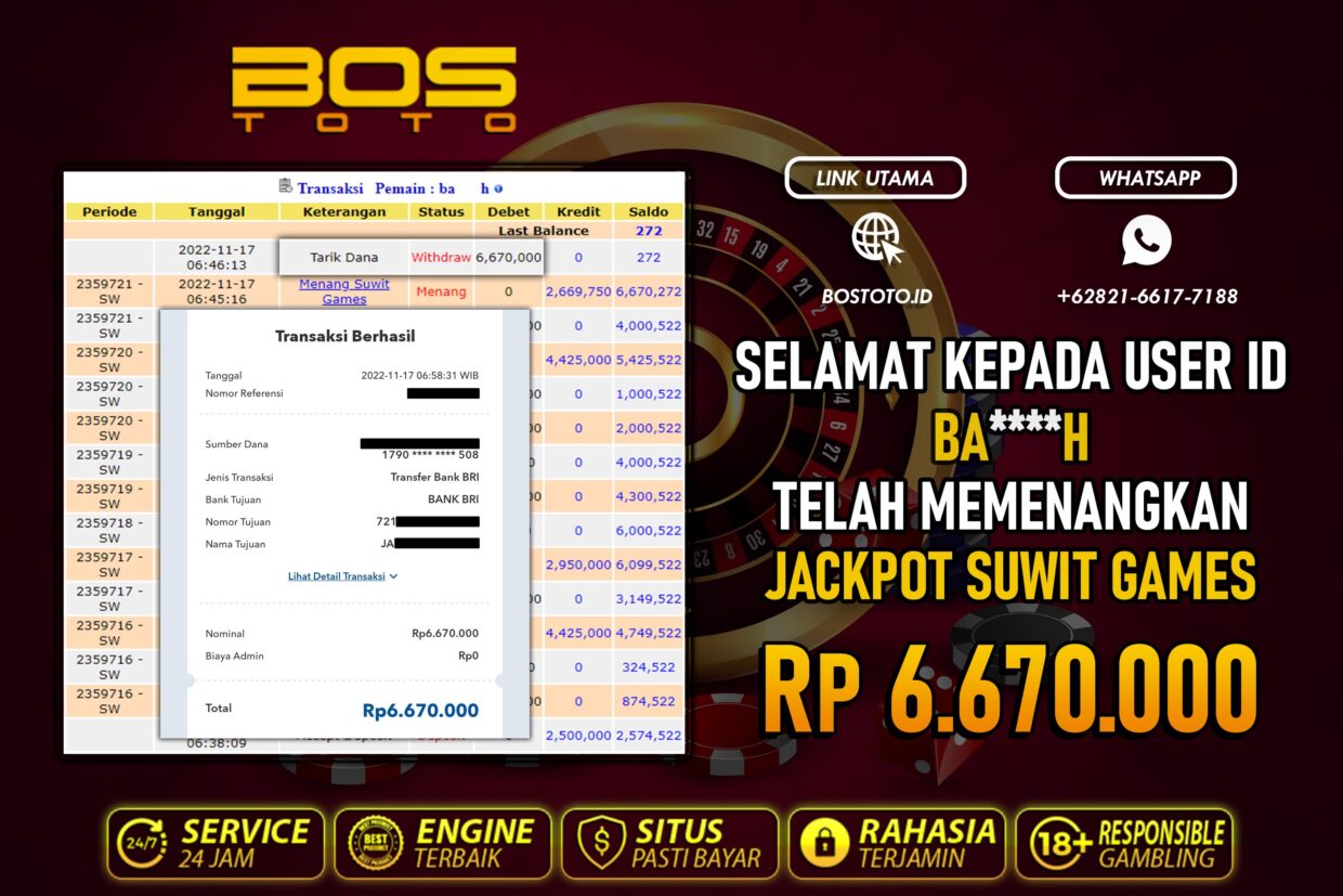 BUKTI PEMBAYARAN JP LIVE CASINO DI BOSTOTO KEPADA MEMBER BAH