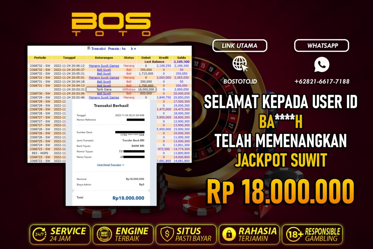 BUKTI PEMBAYARAN JP LIVE CASINO DI BOSTOTO KEPADA MEMBER BAH