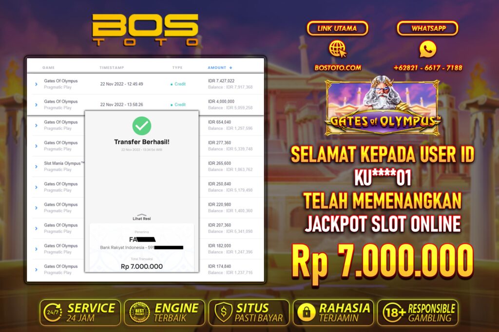 BUKTI PEMBAYARAN JP SLOT ONLINE DI BOSTOTO KEPADA MEMBER KU01