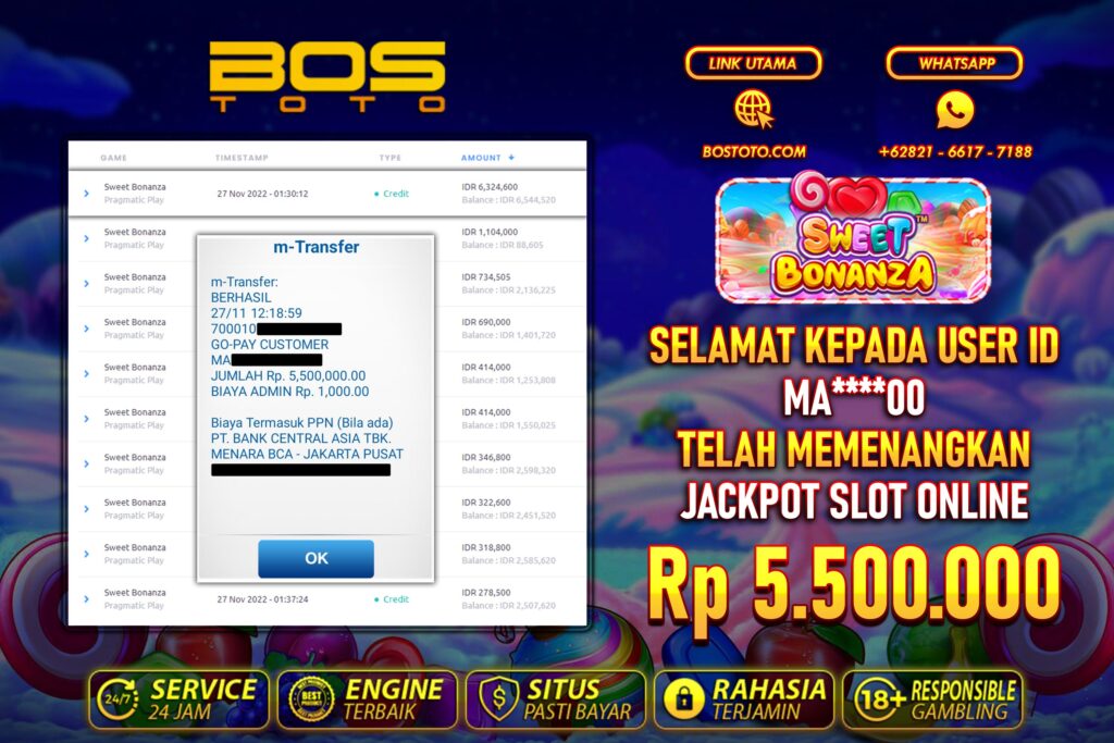 BUKTI PEMBAYARAN JP SLOT ONLINE DI BOSTOTO KEPADA MEMBER MA00