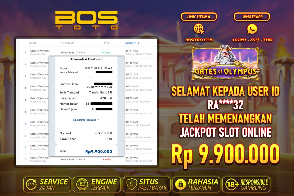 BUKTI PEMBAYARAN JP SLOT ONLINE DI BOSTOTO KEPADA MEMBER RA32