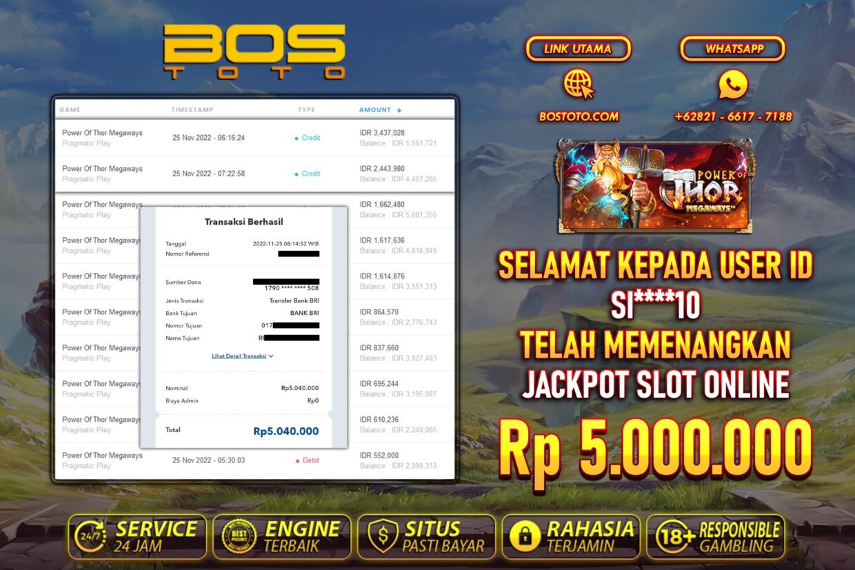 BUKTI PEMBAYARAN JP SLOT ONLINE DI BOSTOTO KEPADA MEMBER SI10