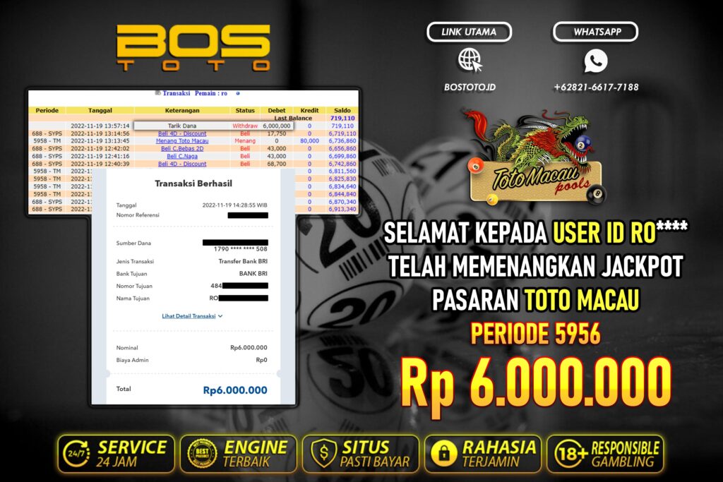 BUKTI PEMBAYARAN JP TOGEL TOTOMACAU DI BOSTOTO KEPADA MEMBER RO