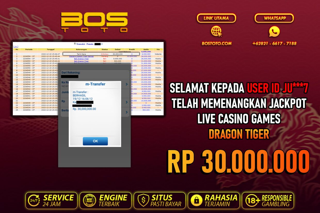 BUKTI PEMBAYARAN JP LIVE CASINO DI BOSTOTO KEPADA MEMBER JU7