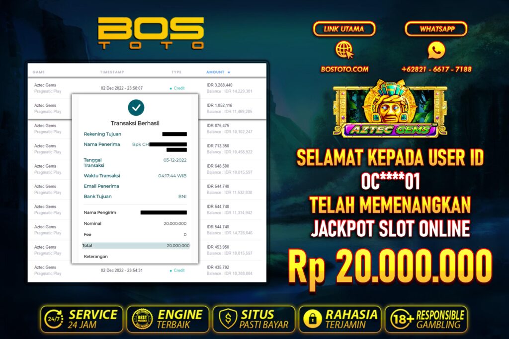 BUKTI PEMBAYARAN JP SLOT ONLINE DI BOSTOTO KEPADA MEMBER OC01