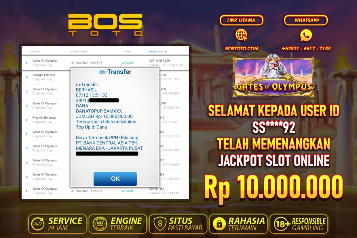 BUKTI PEMBAYARAN JP SLOT ONLINE DI BOSTOTO KEPADA MEMBER SS92