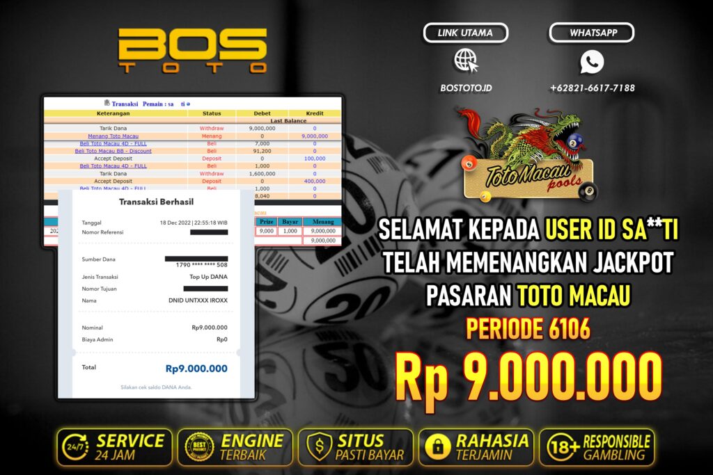 BUKTI PEMBAYARAN JP TOGEL TOTOMACAU DI BOSTOTO KEPADA MEMBER SATI