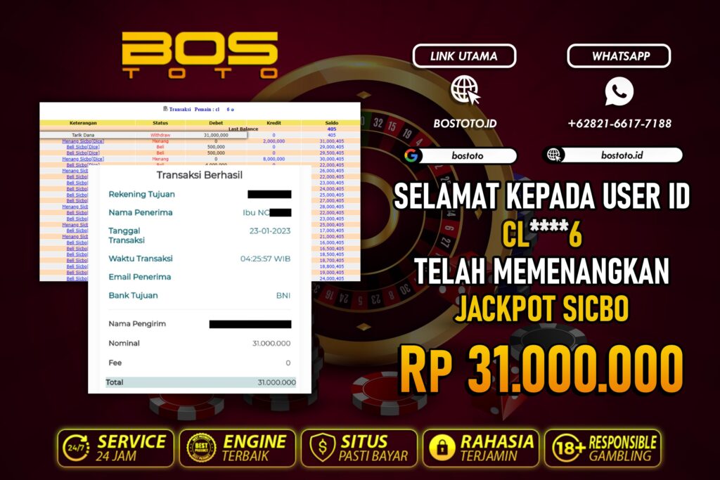 BUKTI PEMBAYARAN JP LIVE CASINO DI BOSTOTO KEPADA MEMBER CL6