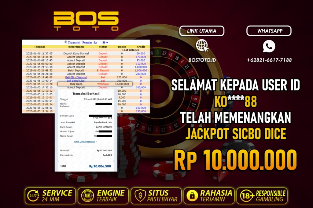 BUKTI PEMBAYARAN JP LIVE CASINO DI BOSTOTO KEPADA MEMBER KO88