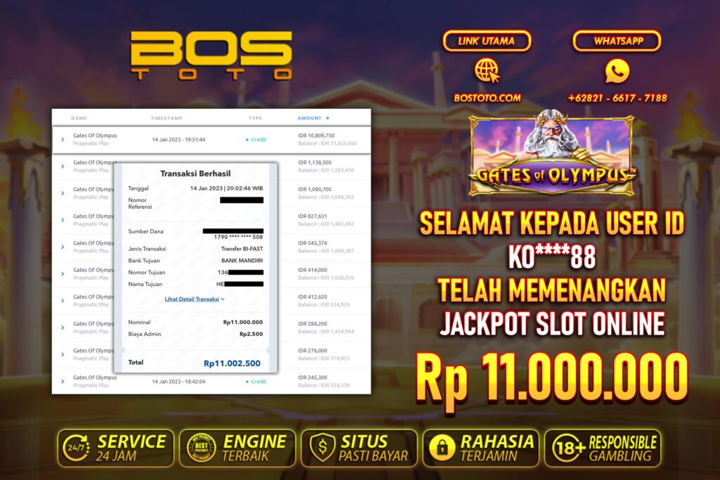 BUKTI PEMBAYARAN JP SLOT ONLINE DI BOSTOTO KEPADA MEMBER KO88