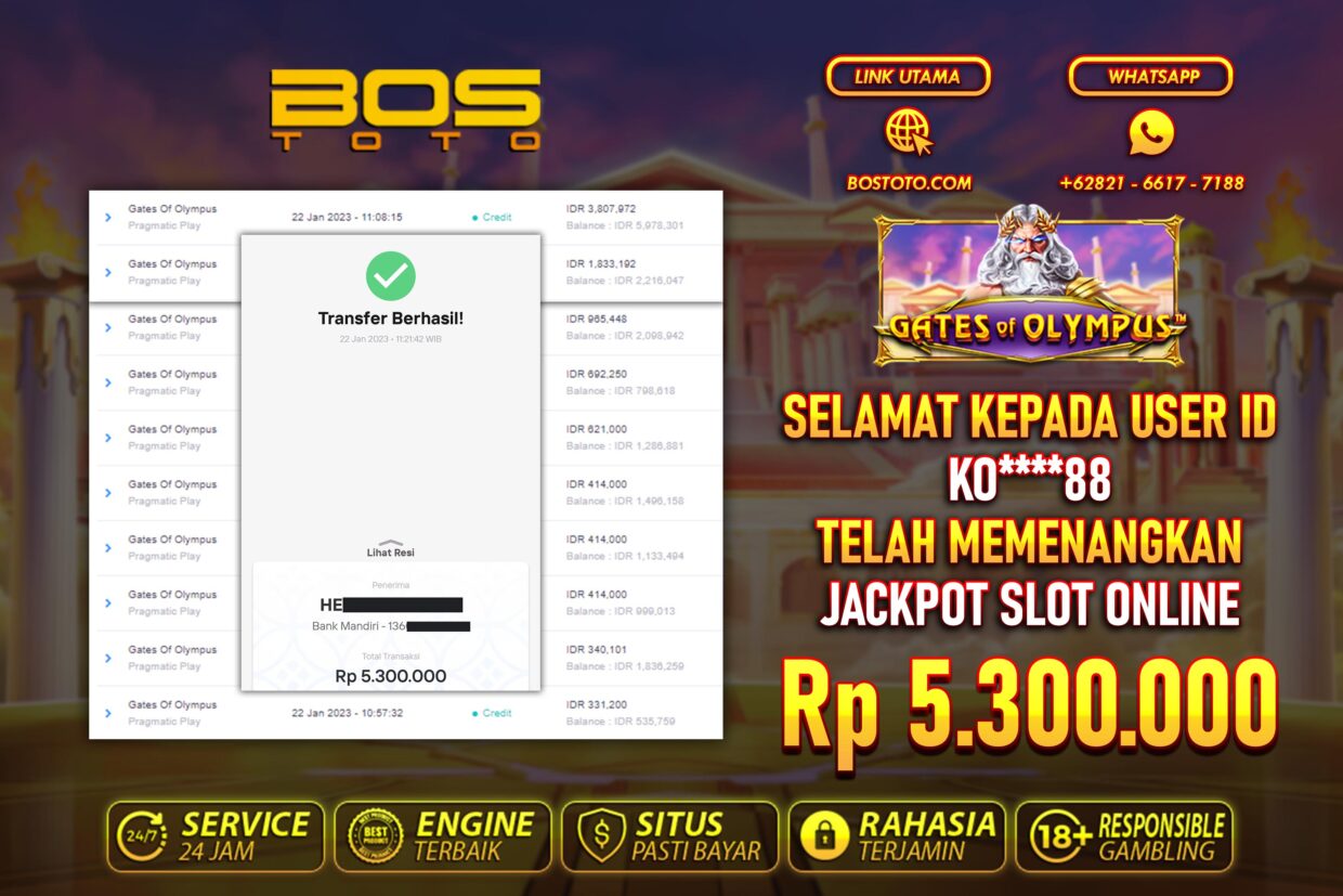 BUKTI PEMBAYARAN JP SLOT ONLINE DI BOSTOTO KEPADA MEMBER KO88