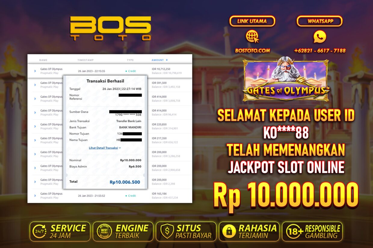 BUKTI PEMBAYARAN JP SLOT ONLINE DI BOSTOTO KEPADA MEMBER KO88