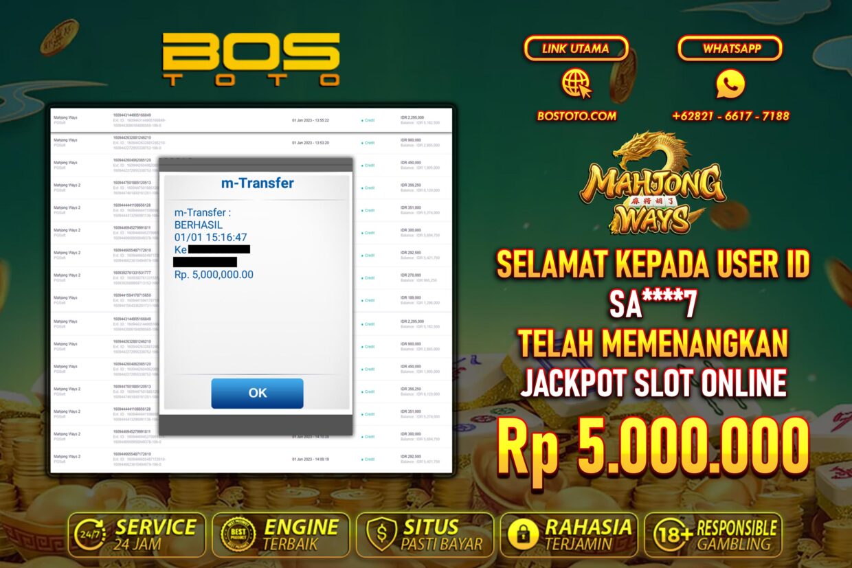 BUKTI PEMBAYARAN JP SLOT ONLINE DI BOSTOTO KEPADA MEMBER SA7