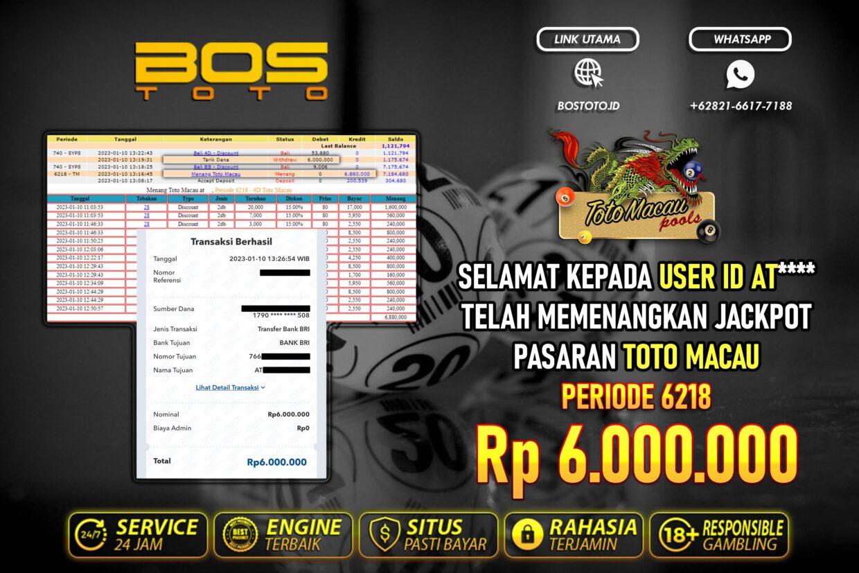 BUKTI PEMBAYARAN JP TOGEL TOTOMACAU DI BOSTOTO KEPADA MEMBER AT