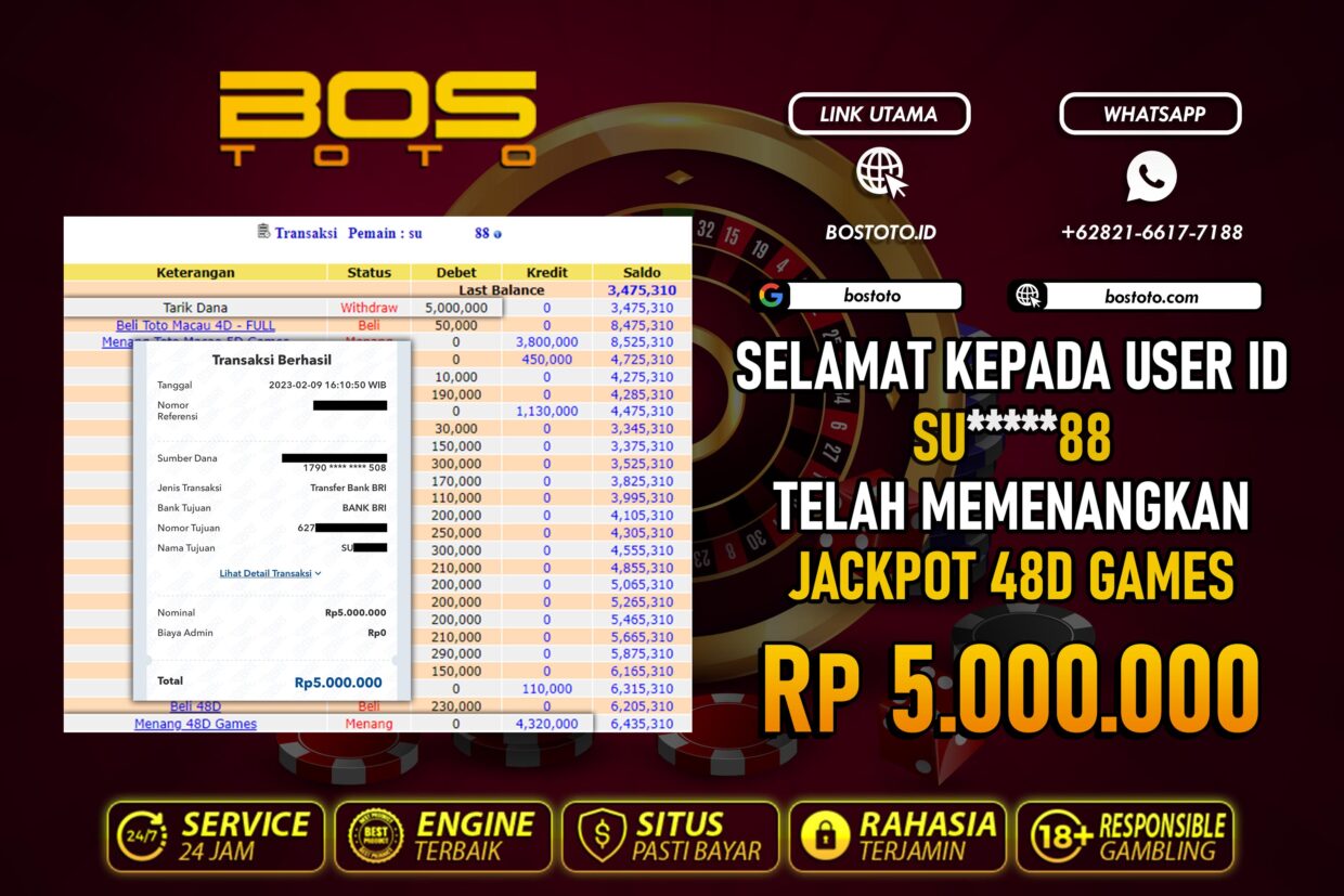 BUKTI PEMBAYARAN JP LIVE CASINO DI BOSTOTO KEPADA MEMBER SU88