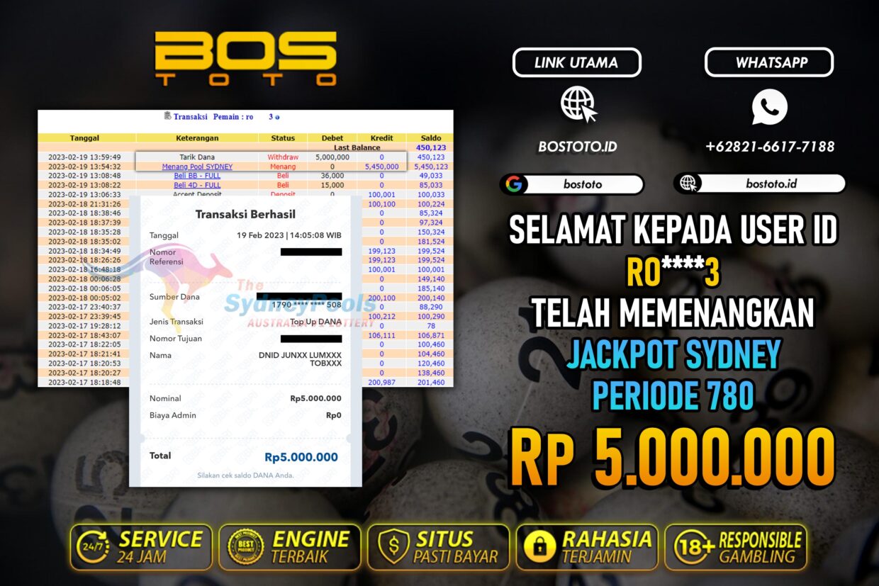 BUKTI PEMBAYARAN JP TOGEL SYDNEY DI BOSTOTO KEPADA MEMBER RO3