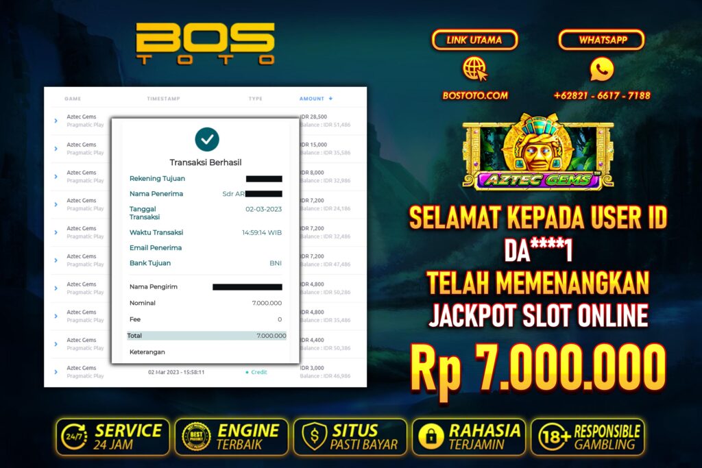 BUKTI PEMBAYARAN JP SLOT ONLINE DI BOSTOTO KEPADA MEMBER DA1