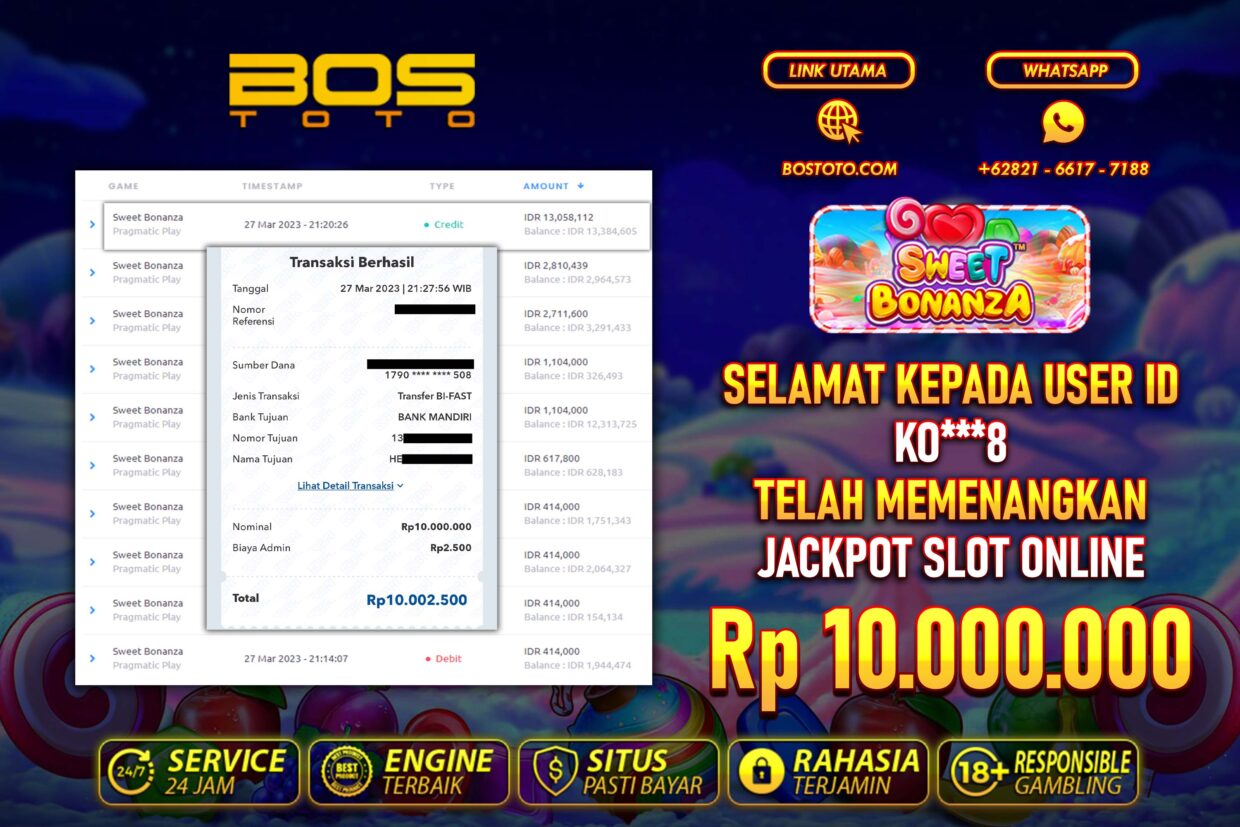 BUKTI PEMBAYARAN JP SLOT ONLINE DI BOSTOTO KEPADA MEMBER KO8