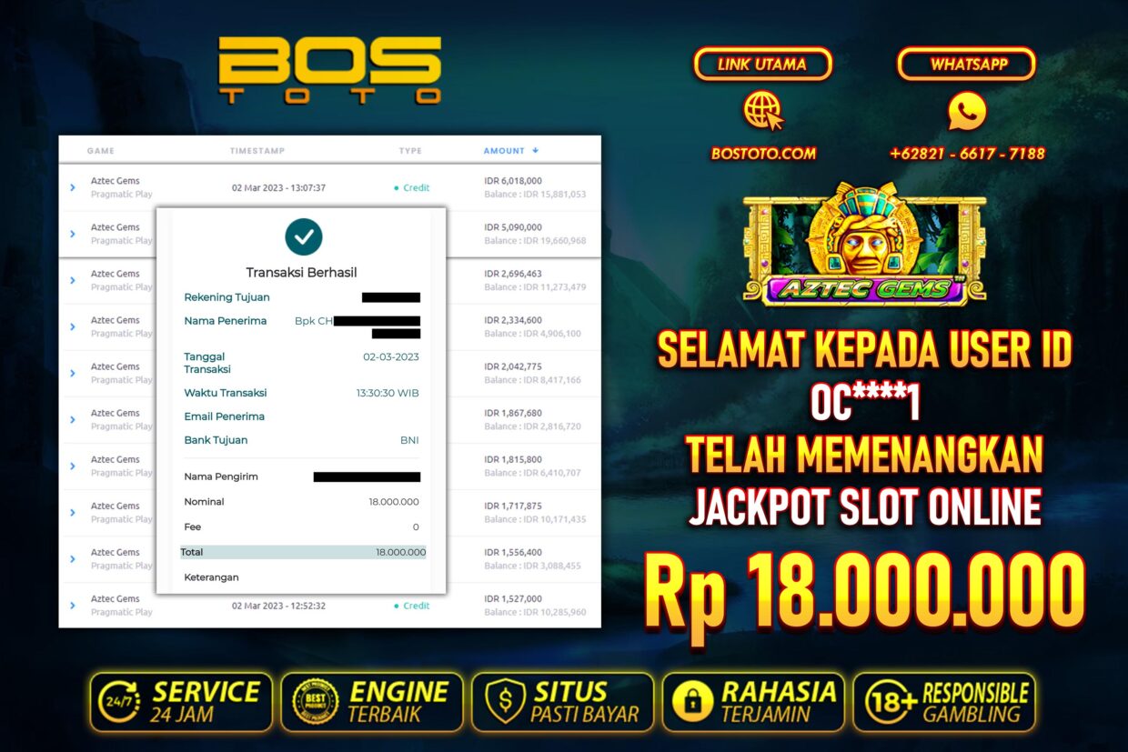 BUKTI PEMBAYARAN JP SLOT ONLINE DI BOSTOTO KEPADA MEMBER OC1