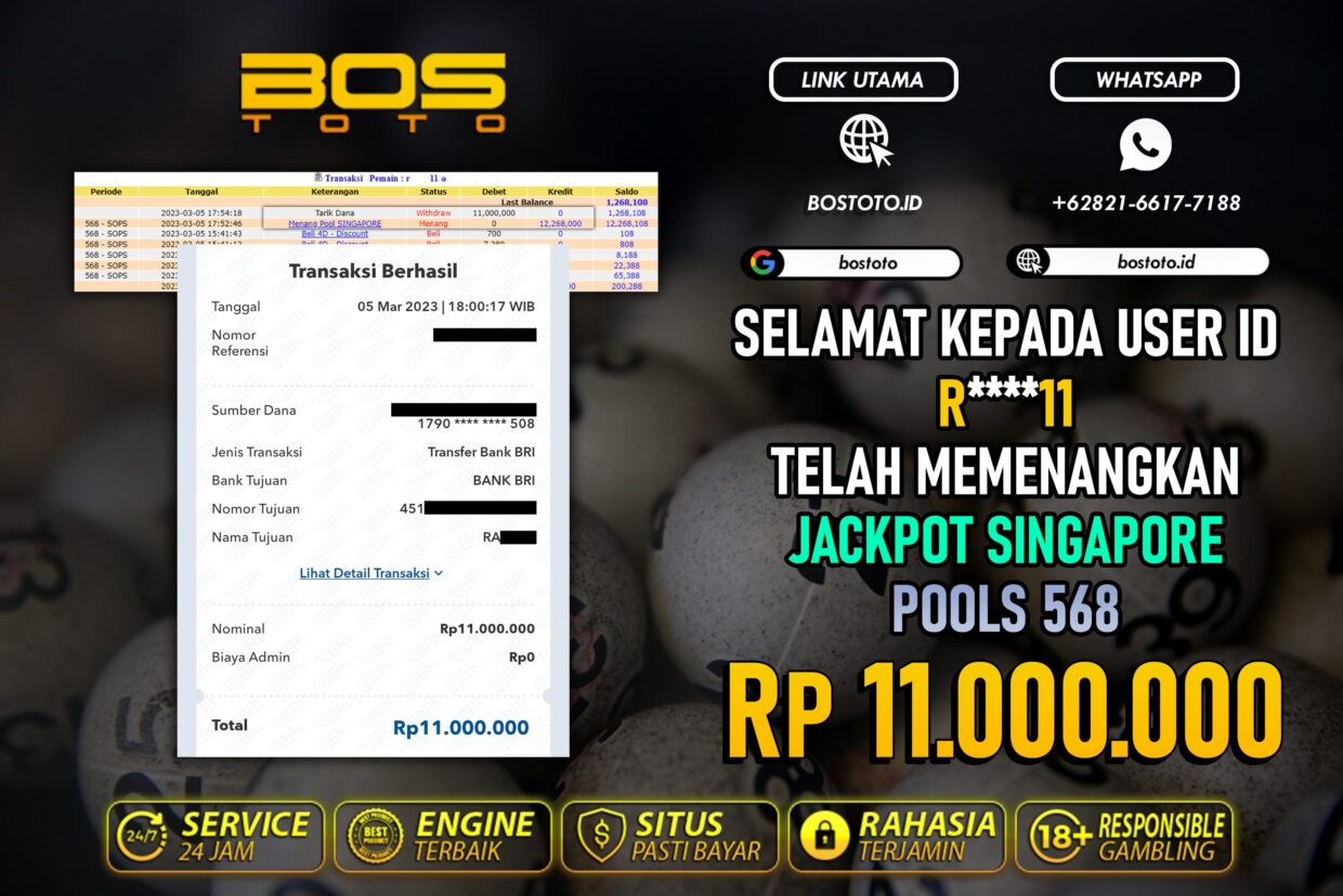 BUKTI PEMBAYARAN JP TOGEL SINGAPORE DI BOSTOTO KEPADA MEMBER R11