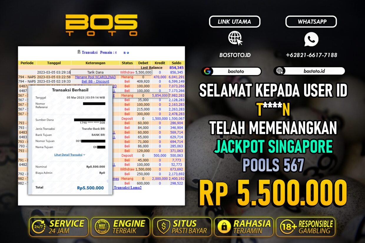 BUKTI PEMBAYARAN JP TOGEL SINGAPORE DI BOSTOTO KEPADA MEMBER TN