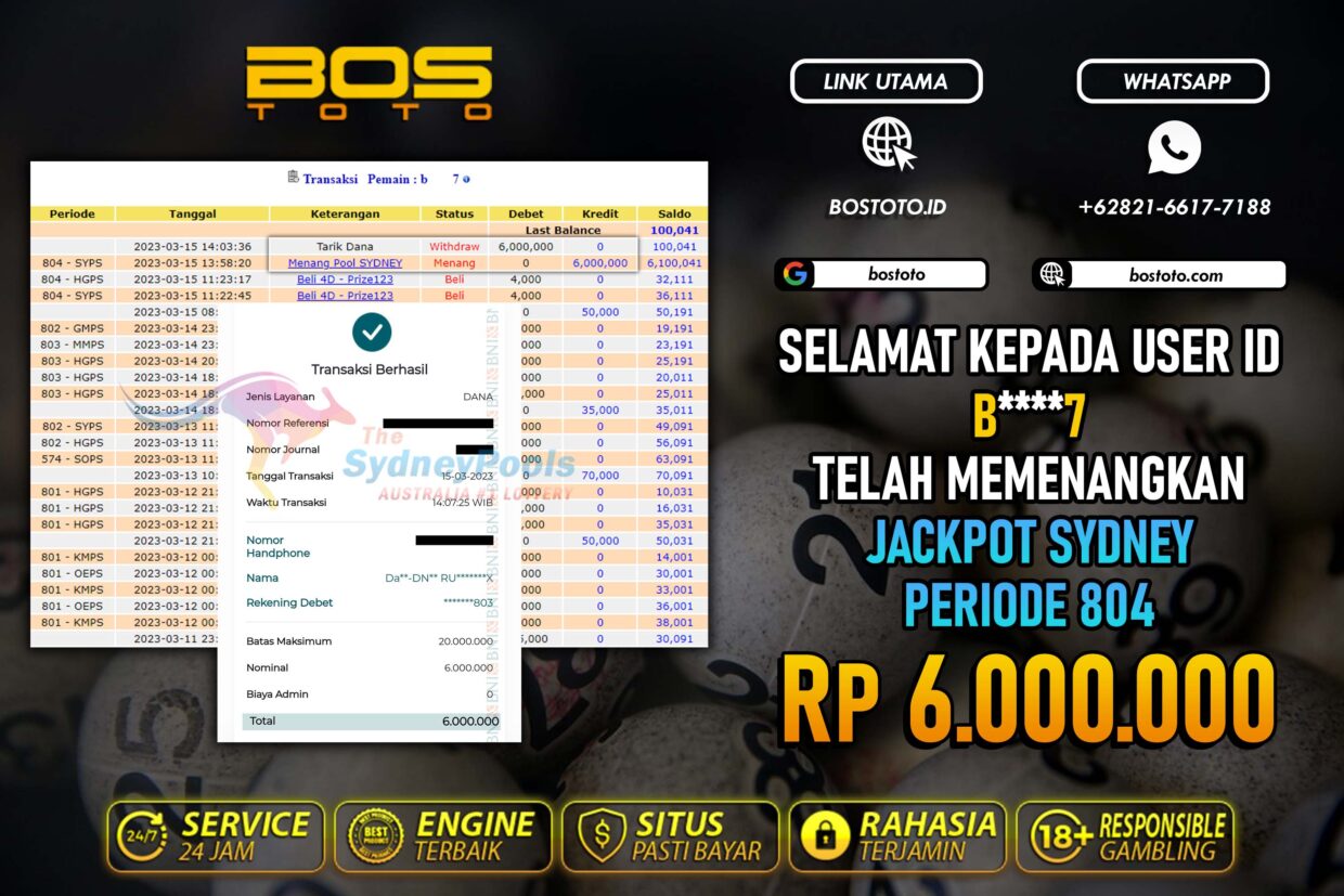 BUKTI PEMBAYARAN JP TOGEL SYDNEY DI BOSTOTO KEPADA MEMBER B7