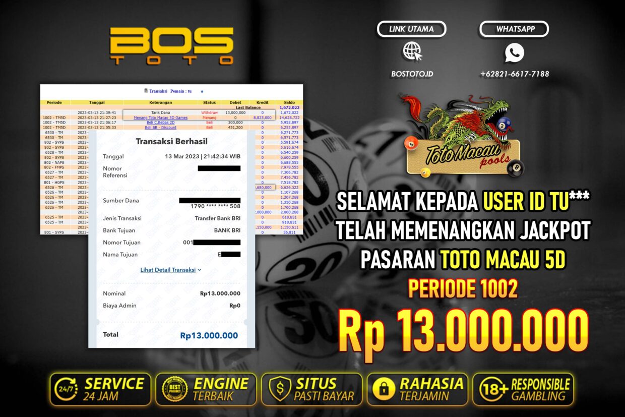 BUKTI PEMBAYARAN JP TOGEL TOTOMACAU DI BOSTOTO KEPADA MEMBER TU