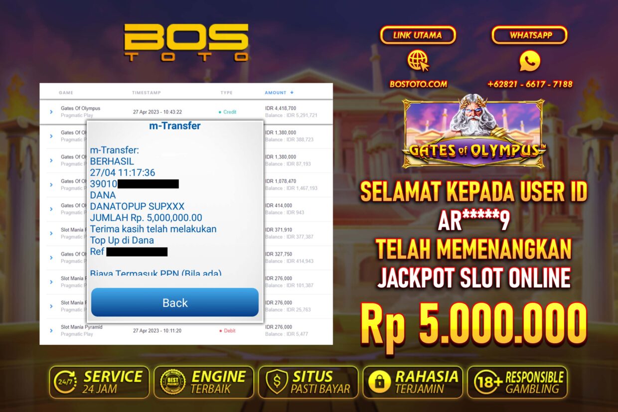 BUKTI PEMBAYARAN JP SLOT ONLINE DI BOSTOTO KEPADA MEMBER AR9