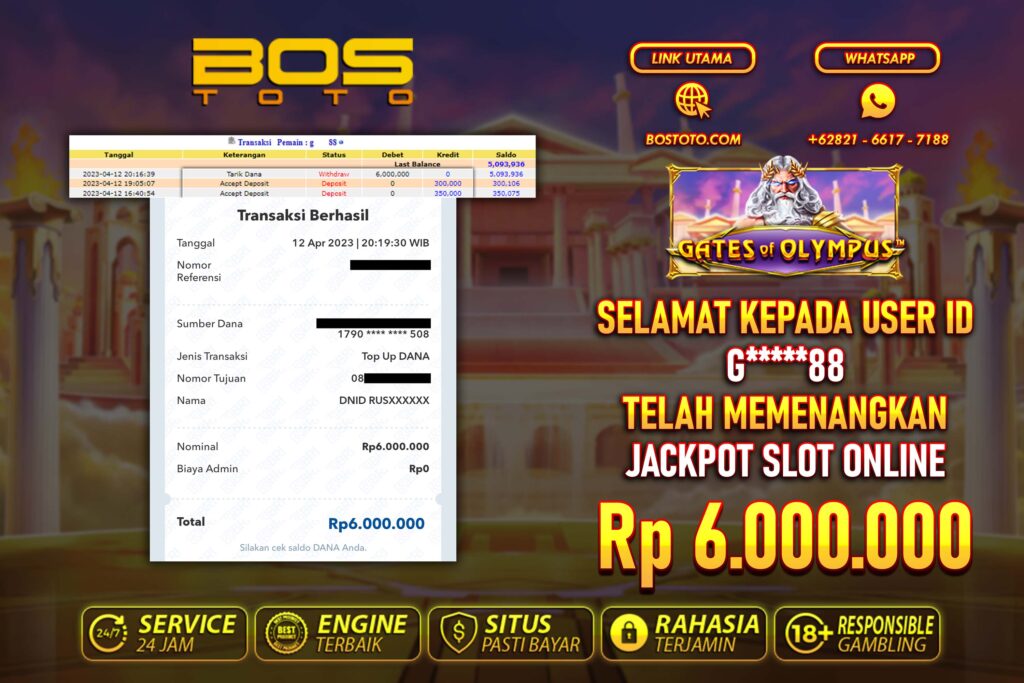 BUKTI PEMBAYARAN JP SLOT ONLINE DI BOSTOTO KEPADA MEMBER G88