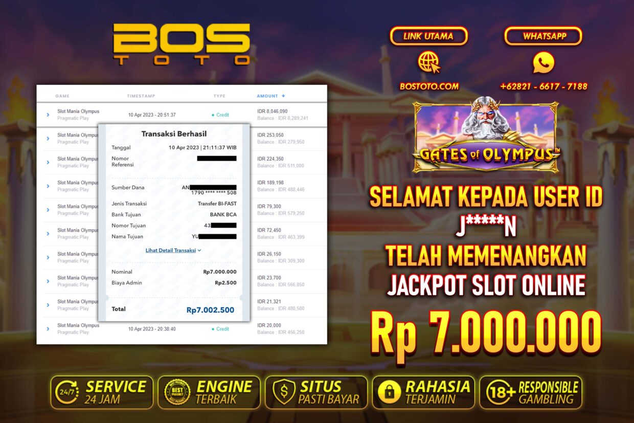 BUKTI PEMBAYARAN JP SLOT ONLINE DI BOSTOTO KEPADA MEMBER JN