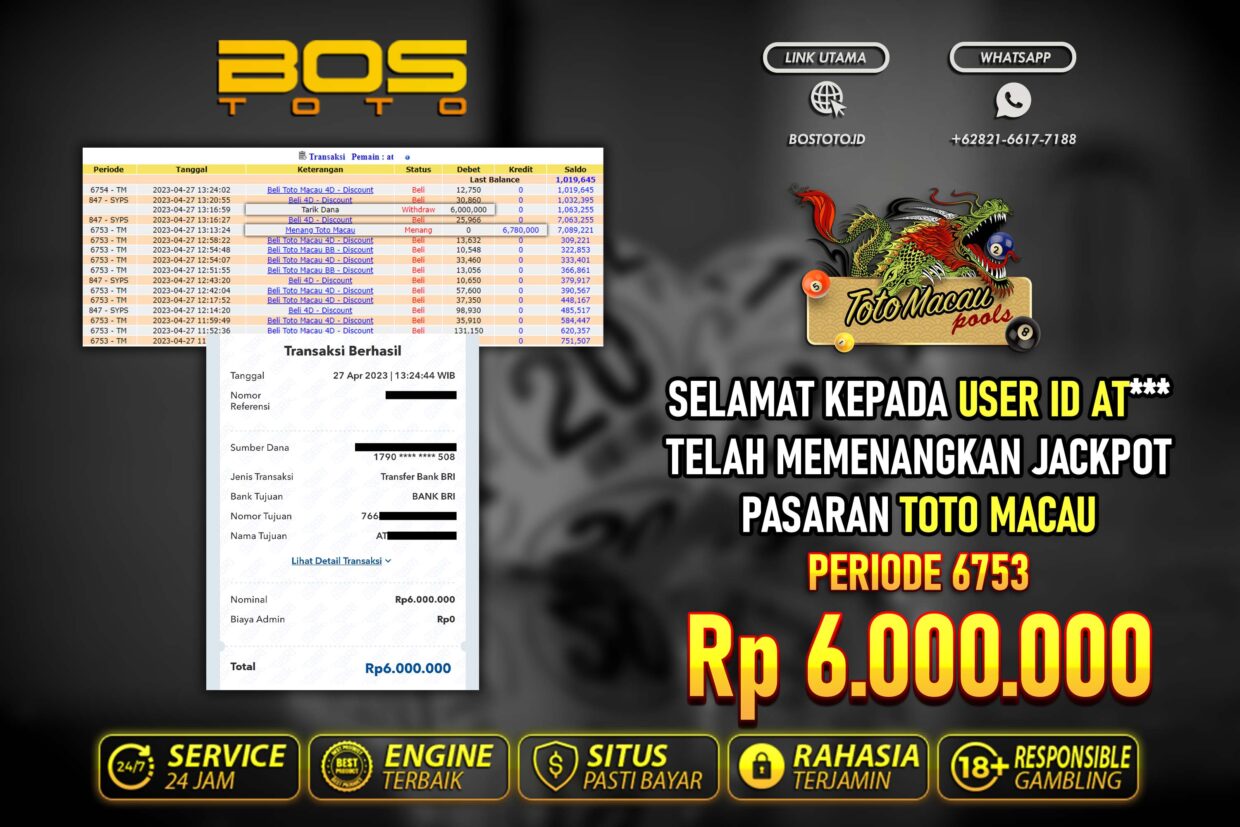 BUKTI PEMBAYARAN JP TOGEL TOTOMACAU DI BOSTOTO KEPADA MEMBER AT