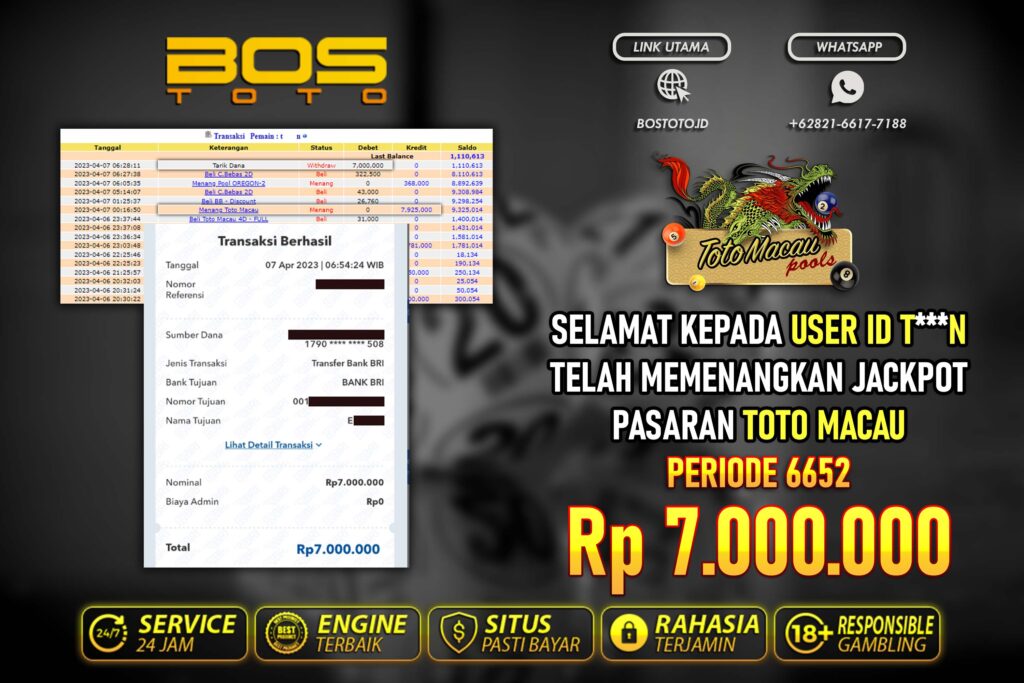 BUKTI PEMBAYARAN JP TOGEL TOTOMACAU DI BOSTOTO KEPADA MEMBER TN