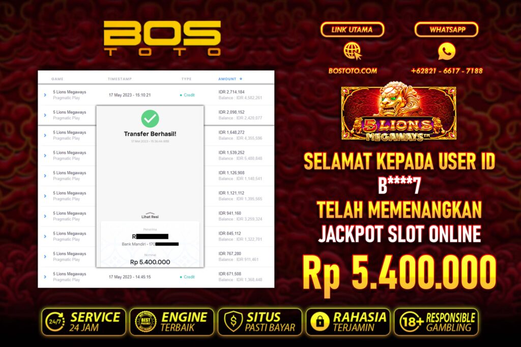 BUKTI PEMBAYARAN JP SLOT ONLINE DI BOSTOTO KEPADA MEMBER B7