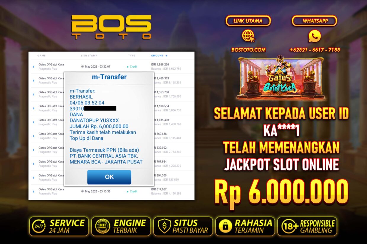 BUKTI PEMBAYARAN JP SLOT ONLINE DI BOSTOTO KEPADA MEMBER KA1