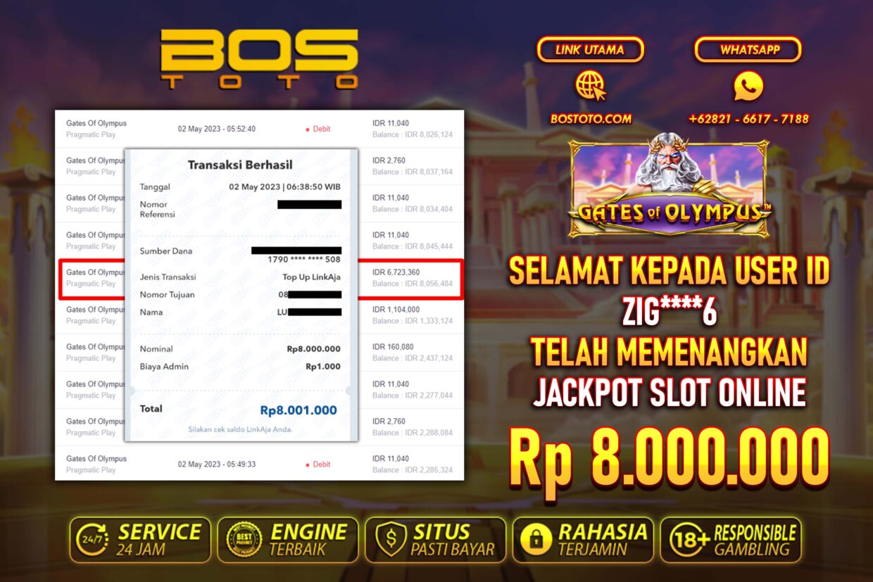 BUKTI PEMBAYARAN JP SLOT ONLINE DI BOSTOTO KEPADA MEMBER ZIG6