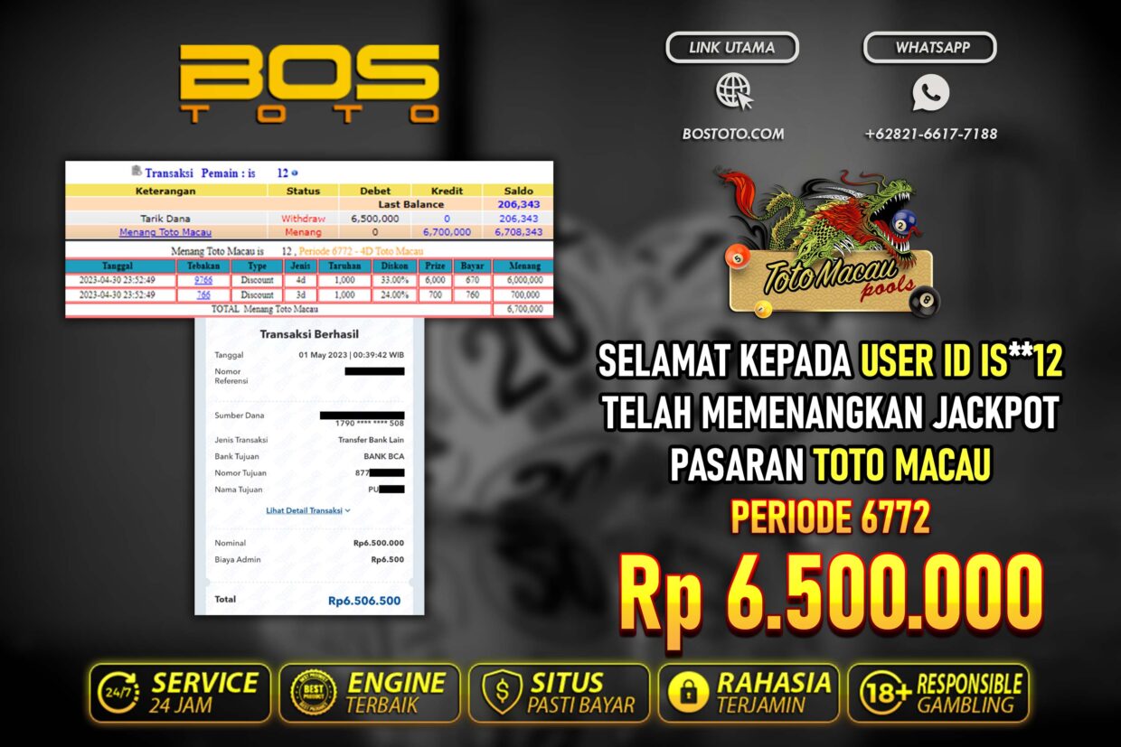 BUKTI PEMBAYARAN JP TOGEL TOTOMACAU DI BOSTOTO KEPADA MEMBER IS12